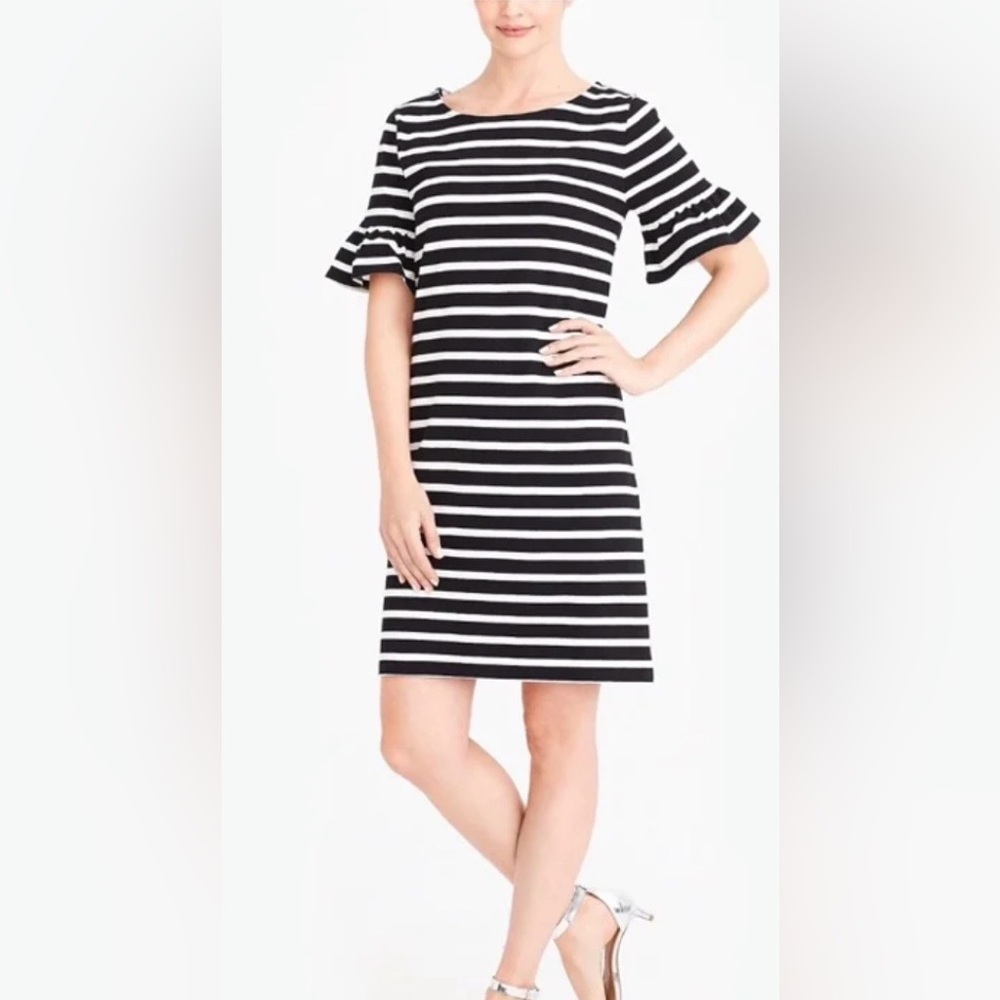 J Crew Black White Striped T Shirt Dress Flutter Short Sleeve Dress Size M
